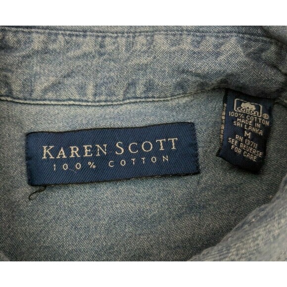 Vintage Karen Scott Denim / Chambray Button Up Christmas Embroidered Shirt - Picture 3 of 4